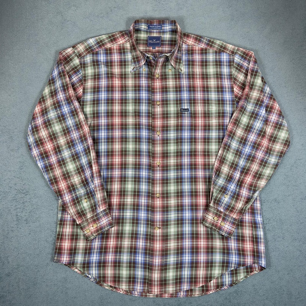 Faconnable Plaid Button Down Shirt Long Sleeve Collared Cotton Casual Men's sz L